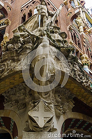 Barcelona, Spain - January 7th 2020. Sculptures on the facade of the palau de la musica, Barcelona Editorial Stock Photo