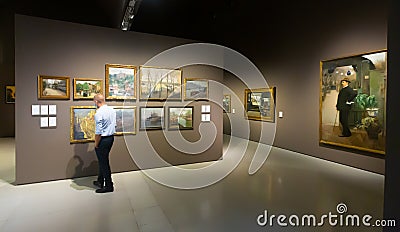 Barcelona, Spain - July 10, 2021: Exhibition of paintings in National Art Museum of Catalonia. Barcelona. Spain. Editorial Stock Photo