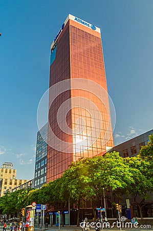 Edificio Allianz Torre Allianz. Allianz tower in Barcelona. Editorial Stock Photo