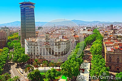 Panorama on Barcelona from Columbus monument. Military Governmen Editorial Stock Photo