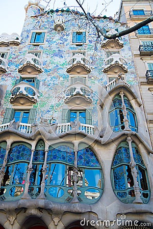 Barcelona, Spain - March 30, 2016: Casa Batllo building facade in Barcelona. Gaudi design. Modernist architecture and Editorial Stock Photo