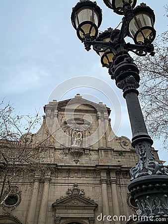 Low angle view of Facade of the church de Sant Miquel del Port in the PlaÃ§a de la Barceloneta Stock Photo