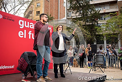 Barcelona, Spain - 07 may 2019: city mayor Ada Colau gives a press conference during re election campaign for party Editorial Stock Photo