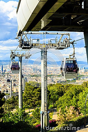 Montjuic funicular, panaramic view of Barcelona Editorial Stock Photo