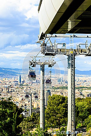 Montjuic funicular, panaramic view of Barcelona Editorial Stock Photo