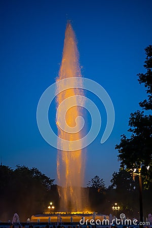 Barcelona, Spain - May 28 2022: Night Photograph Of The Performance Of The Singing Magic Fountain Of Montjuic In Barcelona, Editorial Stock Photo