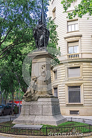 Barcelona, Spain - May 11, 2021. Rafael Casanova is a sculptural monument located in the Ronda de San Pedro in Barcelona, in the Editorial Stock Photo