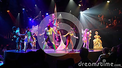 Barcelona, Spain - May 25, 2023: The show at theater at cruise liner or ship on board cruise ship or flagship of MSC Editorial Stock Photo