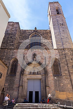 BARCELONA, SPAIN - MAY 15, 2017: View of the Basilica of Saints Justus and Pastor. The construction of the Gothic church that we Editorial Stock Photo