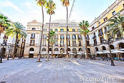 BARCELONA, SPAIN - November 10: Plaza Real Placa Reial . Royal Square Catalonia Editorial Stock Photo