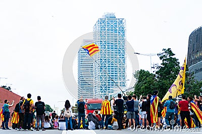 Barcelona, Spain - 14 october 2019: independentists block ronda litoral highway in protest against the prison sentence of catalan Editorial Stock Photo