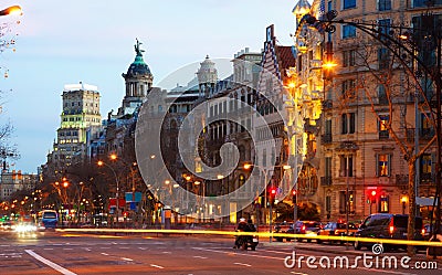 Barcelona, Spain. Passeig de Gracia in winter sunset Editorial Stock Photo