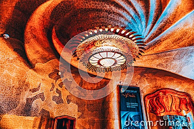 BARCELONA, SPAIN - SEPT 04, 2014: Interior and inner chambers Gaudi`s creation-house Casa Batlo. The building that is now Casa Editorial Stock Photo