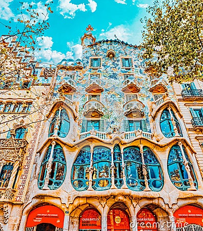 BARCELONA, SPAIN - SEPT 04, 2014: Outdoor view Gaudi`s creation-house Casa Batlo. The building that is now Casa Batllo was Editorial Stock Photo