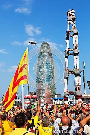 Castell show in National Day of Catalonia Editorial Stock Photo