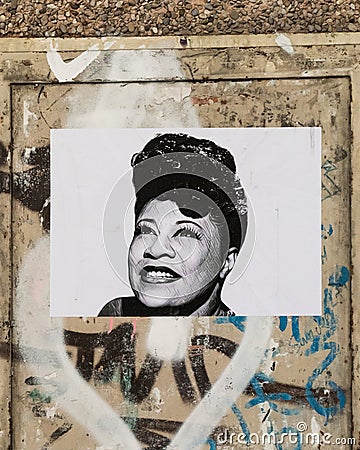 Drawing of Ella Fitzgerald on a street Editorial Stock Photo