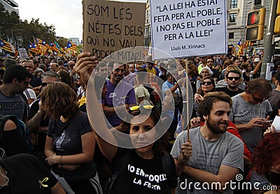 Peacefully protest against the arrests of two Catalan separatist leaders and to demand their liberation Editorial Stock Photo