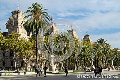 Barcelona street with palm trees Editorial Stock Photo