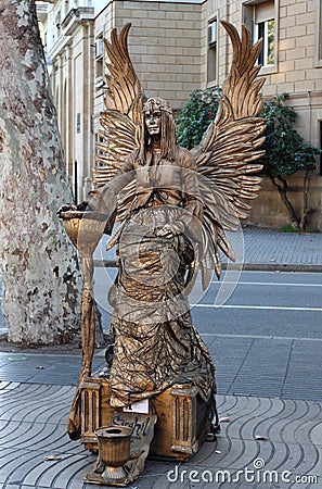 BARCELONA .Street Performer imitating statue fairy Editorial Stock Photo