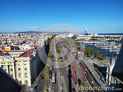 Barcelona street view from Columbus monument Editorial Stock Photo