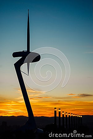 Barcelona Sunset at Montjuic stadium Stock Photo