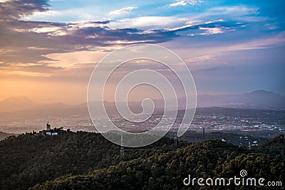 Barcelona Sunset from Mountain Tibidado Stock Photo