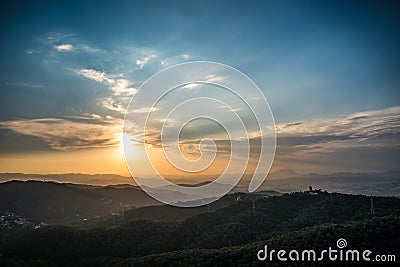 Barcelona Sunset from Mountain Tibidado Stock Photo