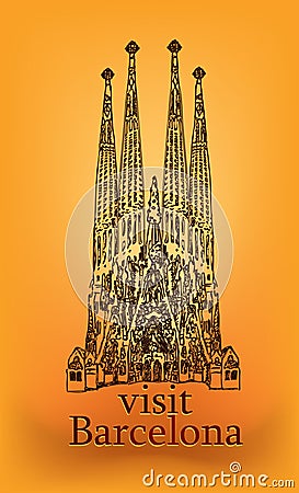 Barcelona travel greeting card. Sagrada Familia isolated on white background Cartoon Illustration