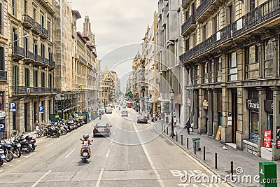 Barcelona, view of the central street of Spanish Catalonia. Afternoon vanity Editorial Stock Photo