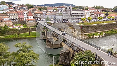 Barcelos gothic bridge, over the CÃ¡vado river Stock Photo