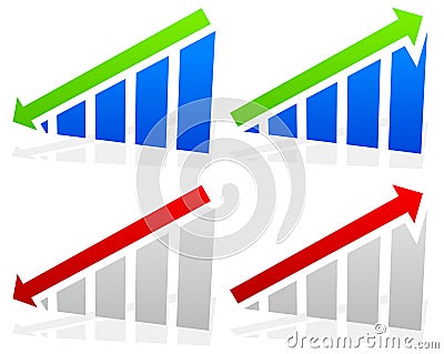 Barchart with arrows. Up down arrows on chart. 2 colors. Vector Illustration