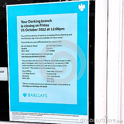 Barclay Bank Continues To Close High Street Branches Editorial Stock Photo