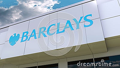 Barclays logo on the modern building facade. Editorial 3D rendering Editorial Stock Photo