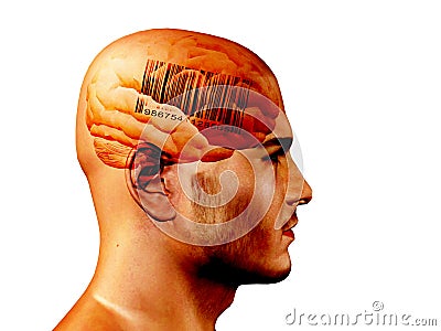Barcode on brain Stock Photo