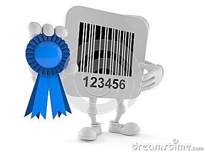 Barcode character with award ribbon Cartoon Illustration