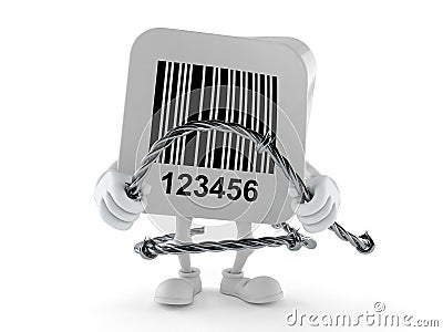 Barcode character holding barbed wire Cartoon Illustration