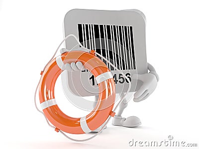 Barcode character holding life buoy Stock Photo