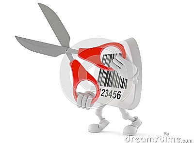 Barcode character holding scissors Stock Photo