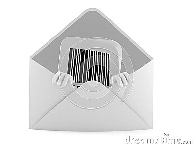 Barcode character inside envelope Cartoon Illustration