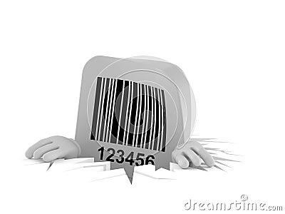 Barcode character inside hole Cartoon Illustration