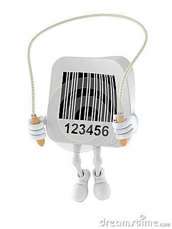 Barcode character jumping on jumping rope Cartoon Illustration