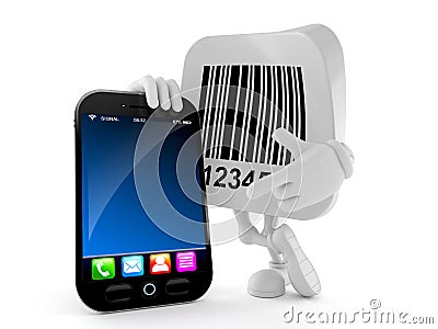 Barcode character with smart phone Cartoon Illustration