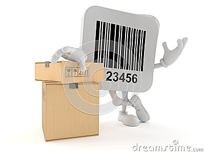 Barcode character with stack of boxes Stock Photo