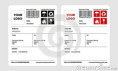 Barcode Label Delivery Template, Cargo Icons, Fragile, Recycle, Stickers. Shipping label barcode template vector Vector Illustration