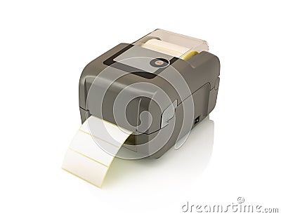 Barcode printer for labels isolated on white background with shadow reflection, clipping, vector path. Stock Photo