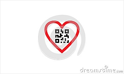 Barcode qr code in love heart shape icon logo design Vector Illustration