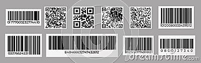 Barcode and QR code. Product price sticker with stripped identification mark for retail, data bar number. Vector Vector Illustration