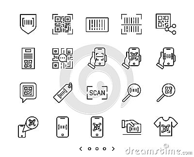 Barcode and QR code scan line icons set Vector Illustration