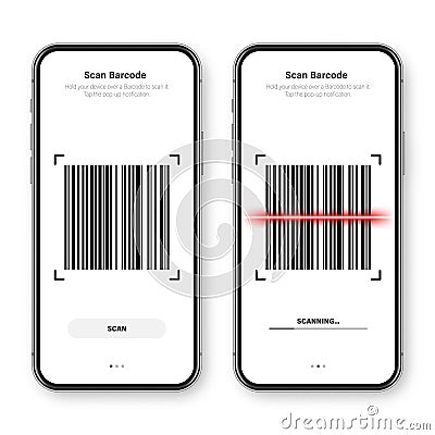 Barcode scanner, reader app for smartphone. Identification tracking code. Serial number, product ID with digital Vector Illustration