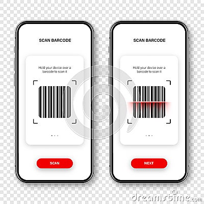 Barcode scanner, reader app for smartphone. Identification tracking code. Serial number, product ID with digital Vector Illustration